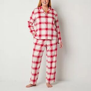 Adonna Womens Plus Long Sleeve 2-pc. Pant Pajama Set